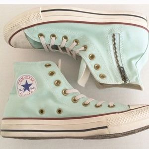 Mint green converse with side zipper